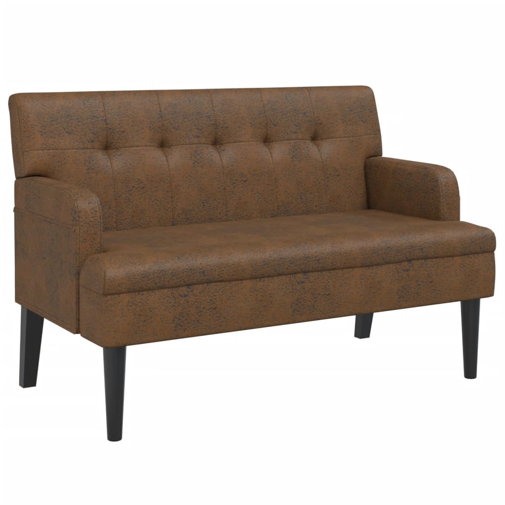 Bench with Backrest Brown 112 X 65.5 X 75 Cm Faux Suede Finish