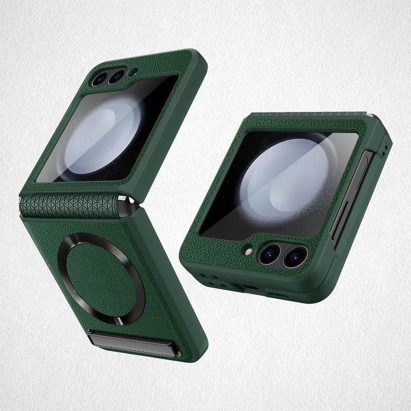 Magnetic Kickstand for Magsafe Phone Case for Samsung Galaxy Z Flip 7 FE Flip6 Flip5 5G Hinge Protection Glass Film Leather Cover