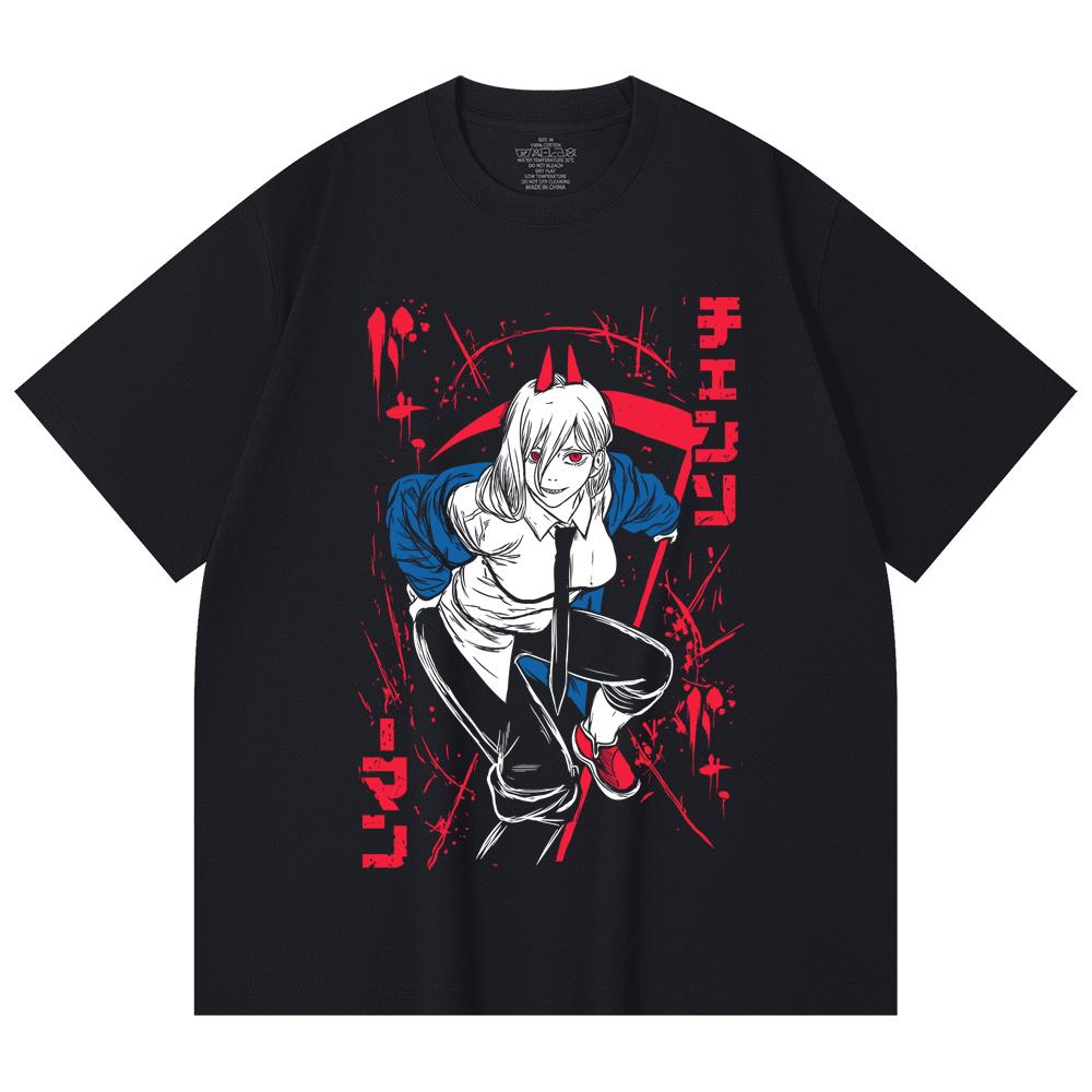 230 Gsm 100% Cotton Chainsaw Man V32 Power Print Unisex Heavy Cotton T Shirt