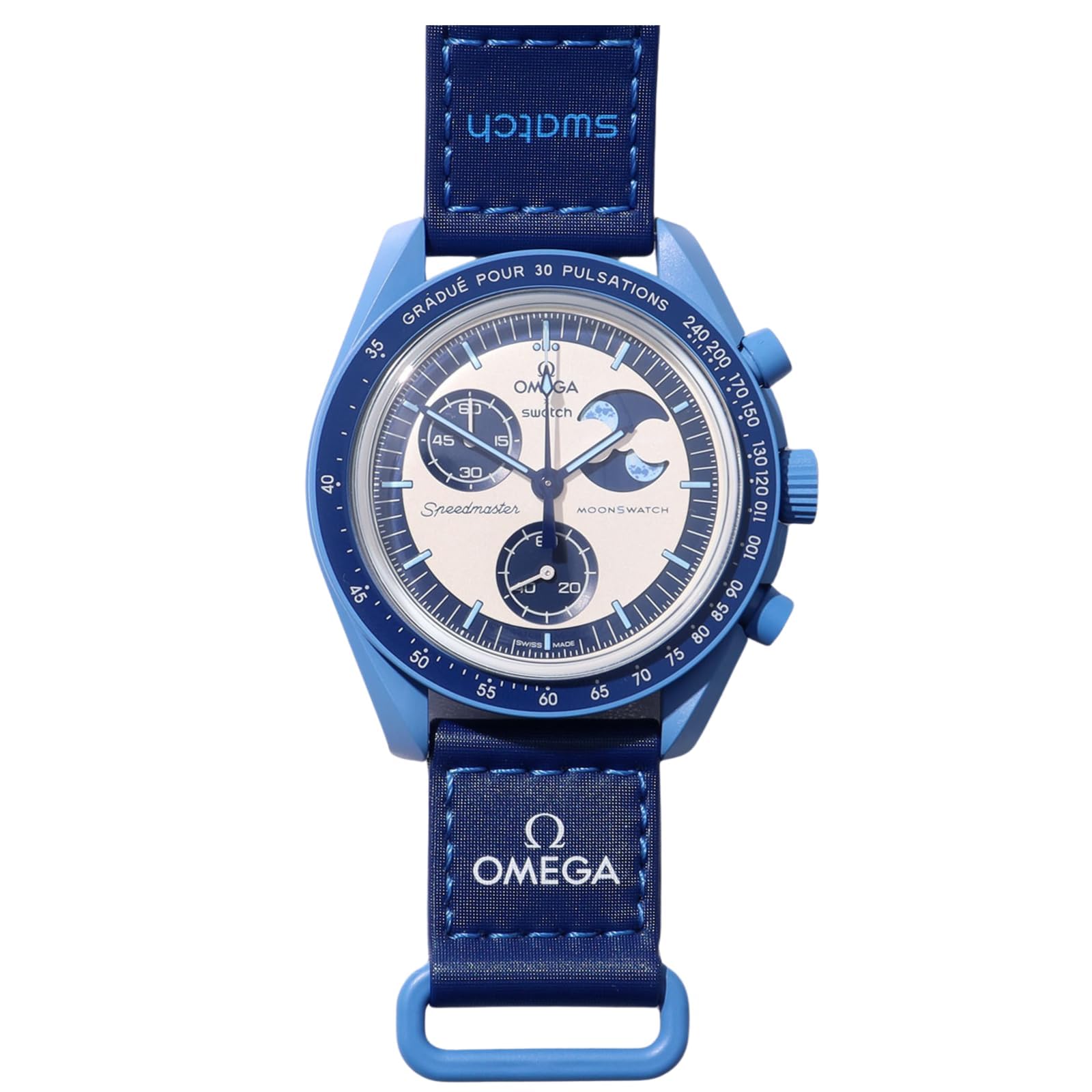 

The Super Blue Moonphase Christmas Gift Watch Genuine Swatch Mission Collaboration Waterproof Band Men s Women s [Shopper/Silicon Included] синій