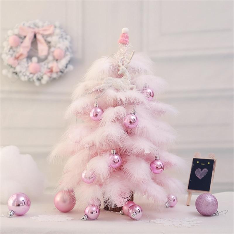 Delightful Mini Feather Christmas Tree with Light Ornaments Tabletop Christmas Tree, Easy To Assemble Cheerful Designs