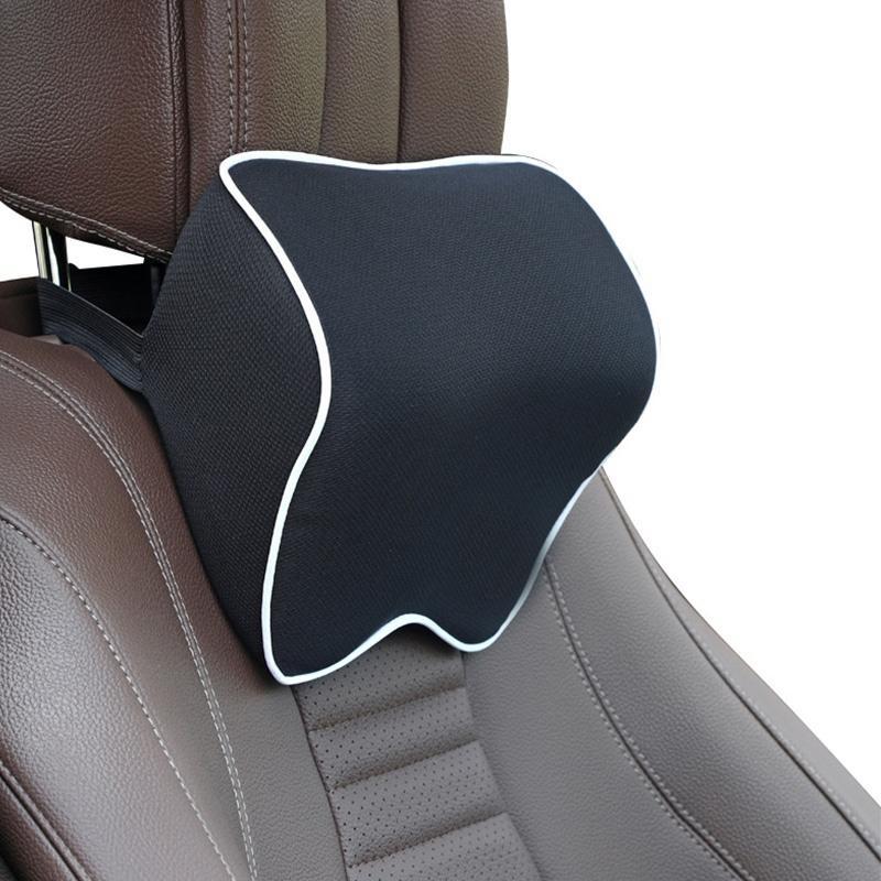 1Pcs PU Leather Knitted Car Pillows Headrest Neck Rest Cushion Support Seat Accessories Auto Black Safety Pillow Universal Decor