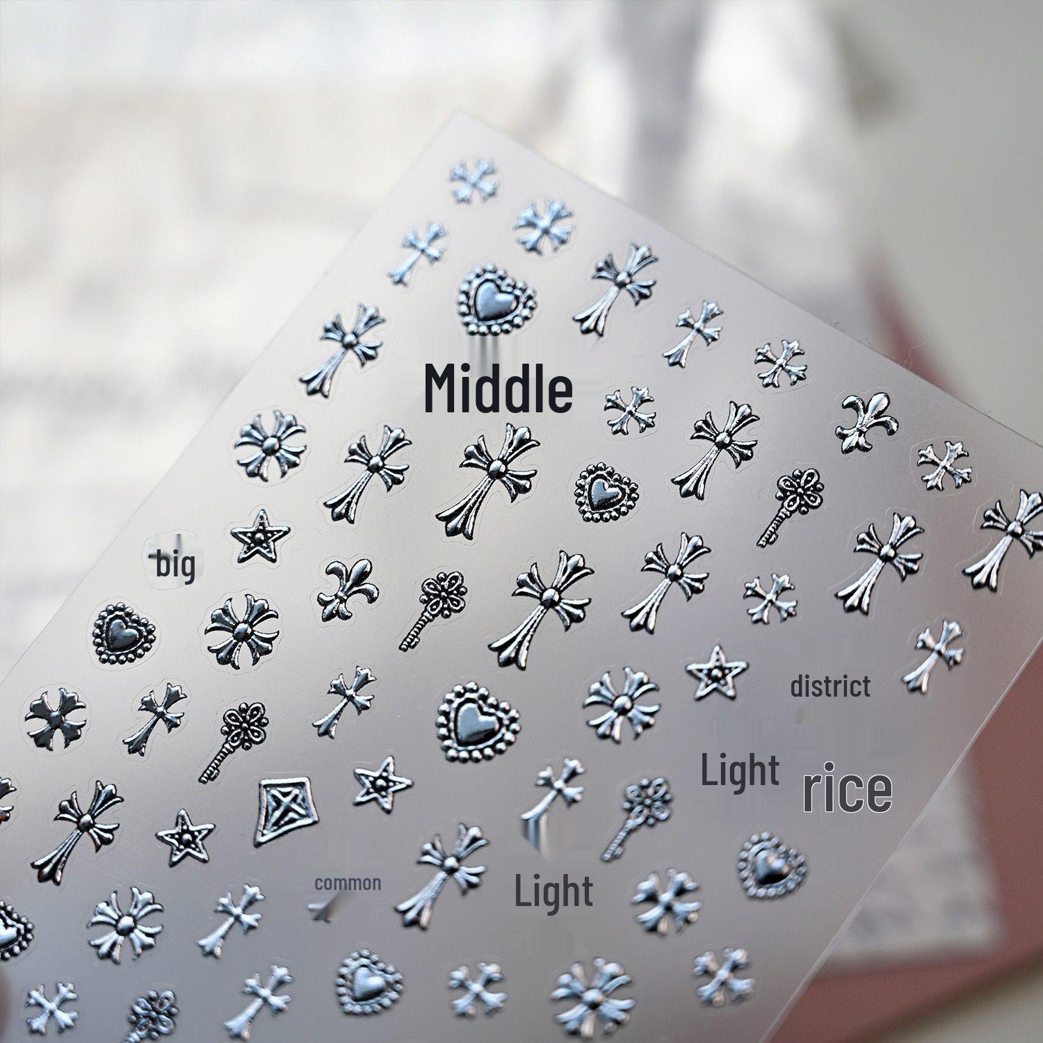 

Ретро Панк Серце Нігтьовий Арт та Наклейки на Чохол для Телефону - Водонепроникний Сріблястий Темний Дизайн Bape Retro Chrome Heart Cross CL-506Y