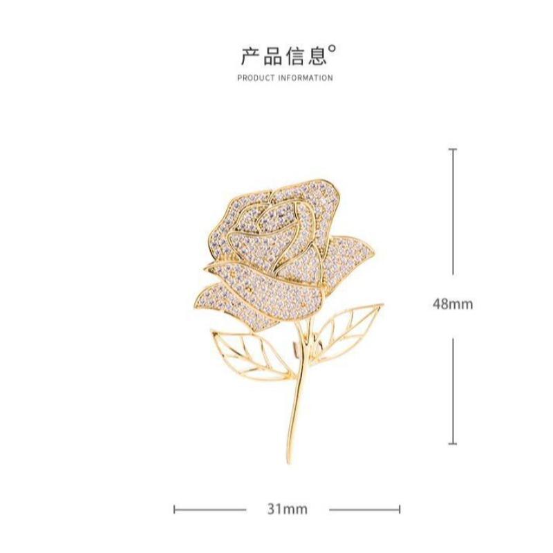 Rhinestone Rose Flower Brooches Lapel Pins for Women Bling Rose Pin for Clothes Scarf Hat Accessories Jewelry Gifts