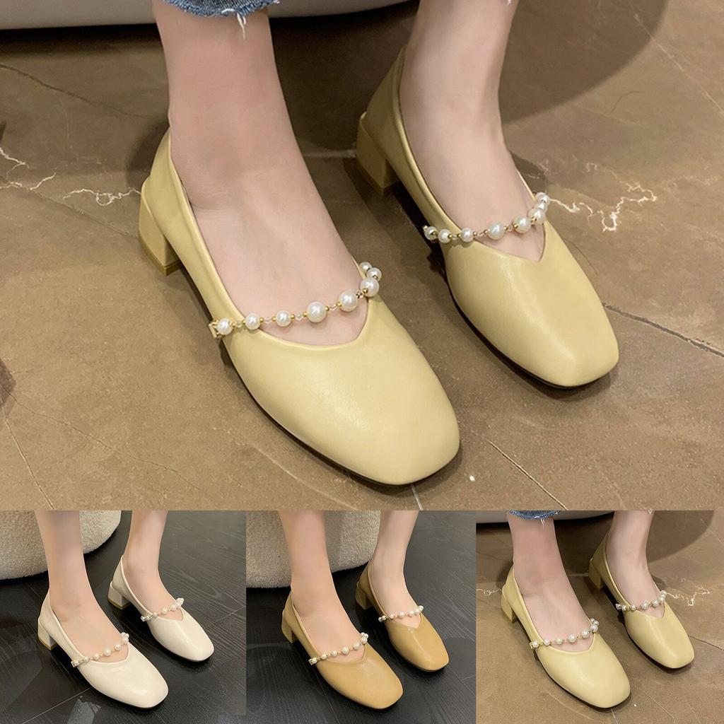 Women Casual Shoes And Winter Comfortable Fashion Low Heeled Leather Shoes Square Toe Shallow Mouth Women Canvas Shoes Casual