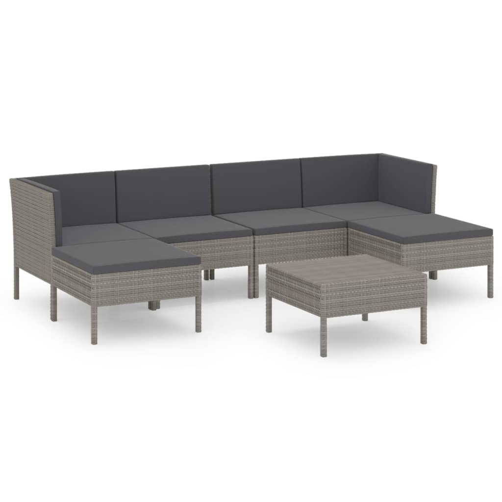 Vidaxl 7-Cz. Garden Lounge Set, Cushions, PE Rattan, Grey
