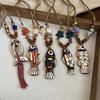 Ethnic Style Y-Shaped Ceramic Fish Necklace for Women Wooden Rope Handmade Bead Tassel Charm Bohemian Style Exquisite Accessory