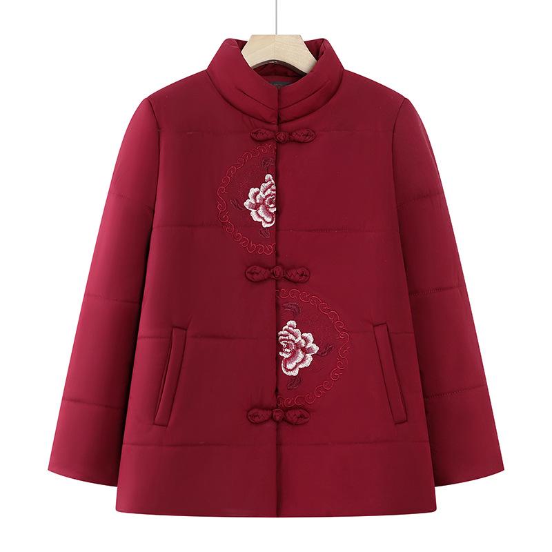 

Grandma s Fleece-Lined Cotton Jacket - Short, Warm Winter Wear for Middle-Aged and Elderly Women XL червоний