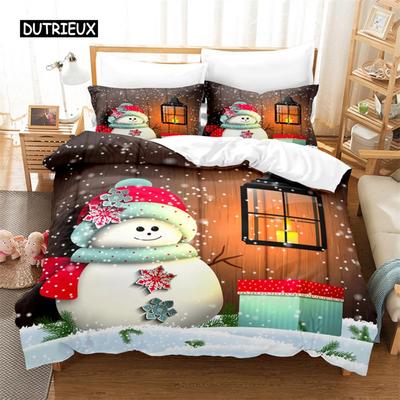 Set Letto Pupazzo di Neve Natalizio Set Copripiumino Set Biancheria da Letto 3d Stampa Digitale Biancheria da Letto Misura Queen Design alla Moda