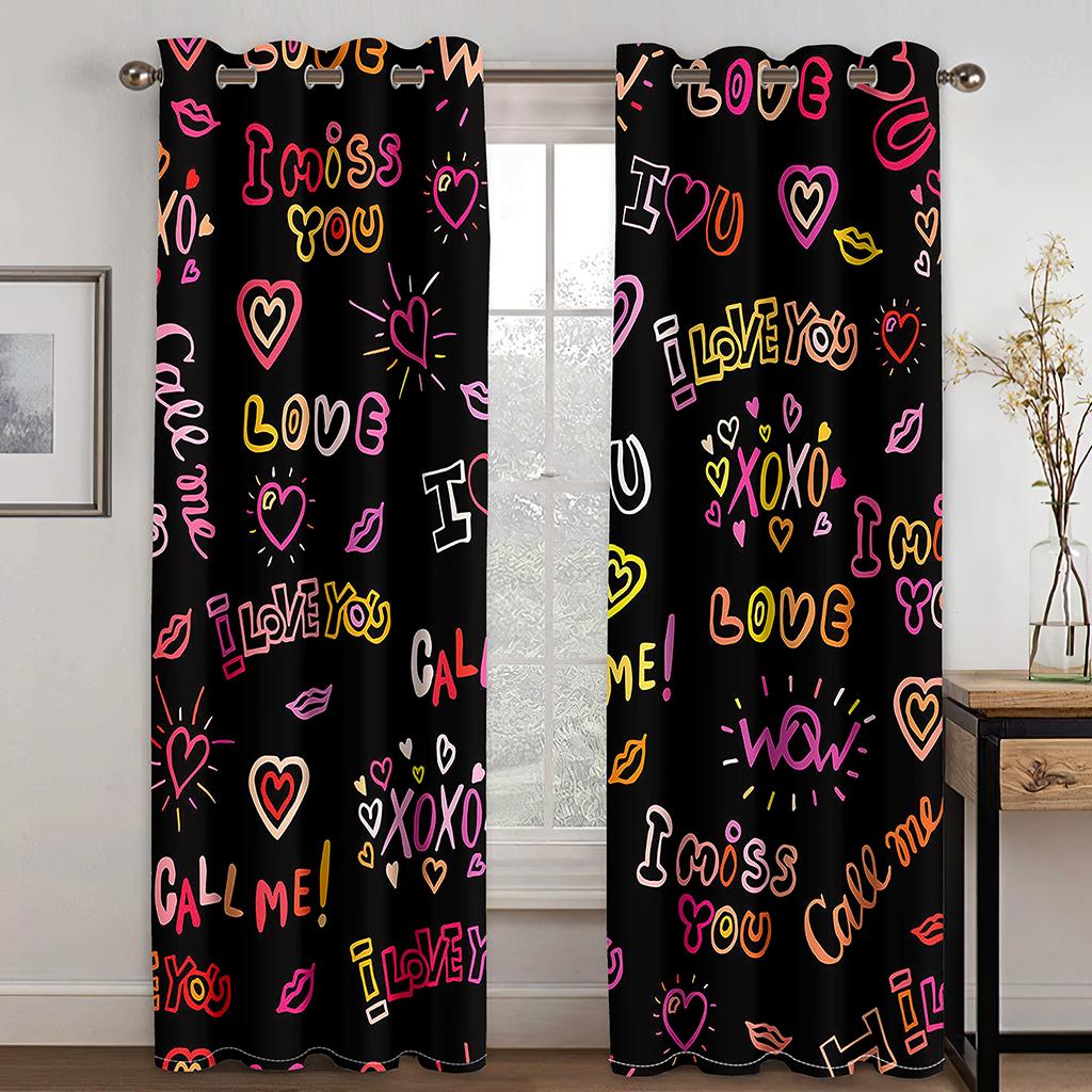 Luxury Heart Love Diomand Pink Girl Diadema Window Curtains Blinds for Living Room Kids Bedroom Kitchen Door Home Decor 2Pcs