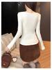 Women's Lace V-Neck Knit Top with Bow Tie - Long Sleeve, Autumn/Winter Design