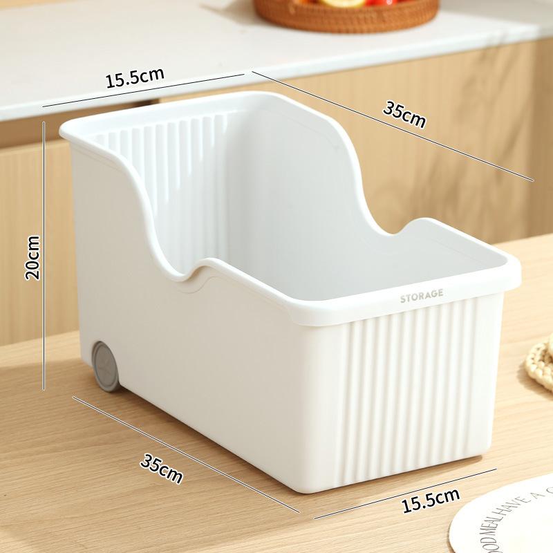 1Pcs Plastic Kitchen Storage Bin With Wheels Open Top Cabinet Organizer For Dishes Bottles
