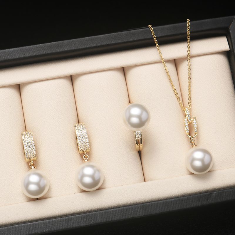 Mom Gift Three-piece Pearl Box Pearl Necklace Female Bead Necklace Pendant for Girlfriend Gift Jewelry Set