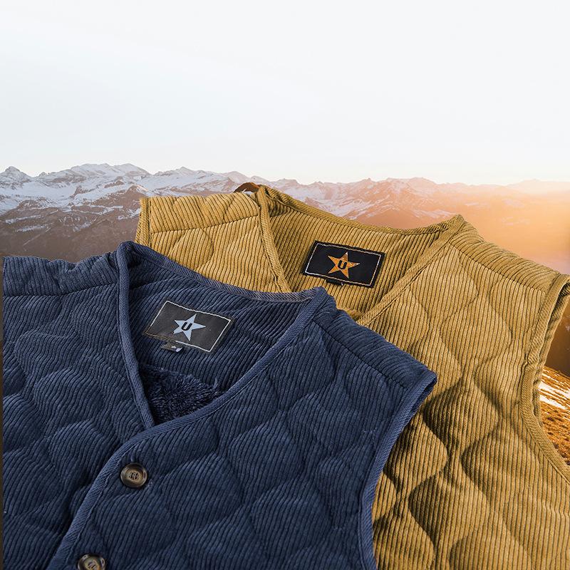 Autumn and Winter Warm Vest with Velvet, Men's Vest, Workwear, Corduroy V-neck Jacket