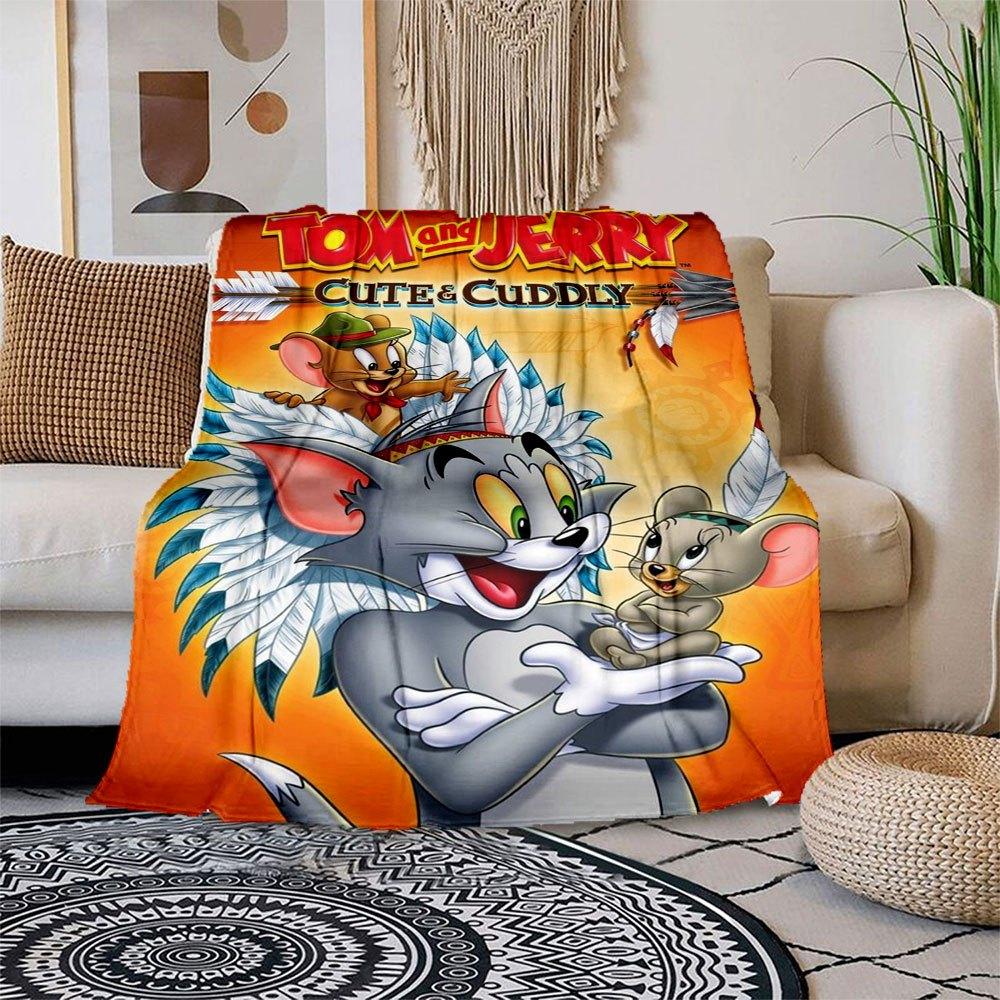 Tom & Jerry Niedlich & Kuschelig Native American Tom & Jerry Decke Flanell Überwurfdecke für Sofa, Bett, Reisen, Camping, Büro