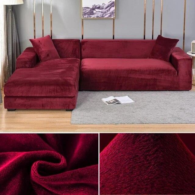 Velvet Sofa Cover Elastic Thick L Shaped Corner Sofa Cover For Living Room 1 /2 /3 /4 Seater Stretch Cover For Sofa Couch Armchair