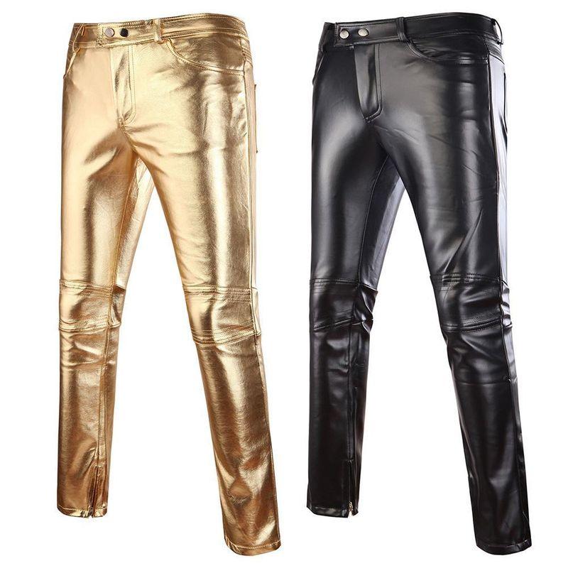 

Shiny Hot Stamping Trousers and Leather Pants Glossy Pants Leather Pants Golden L
