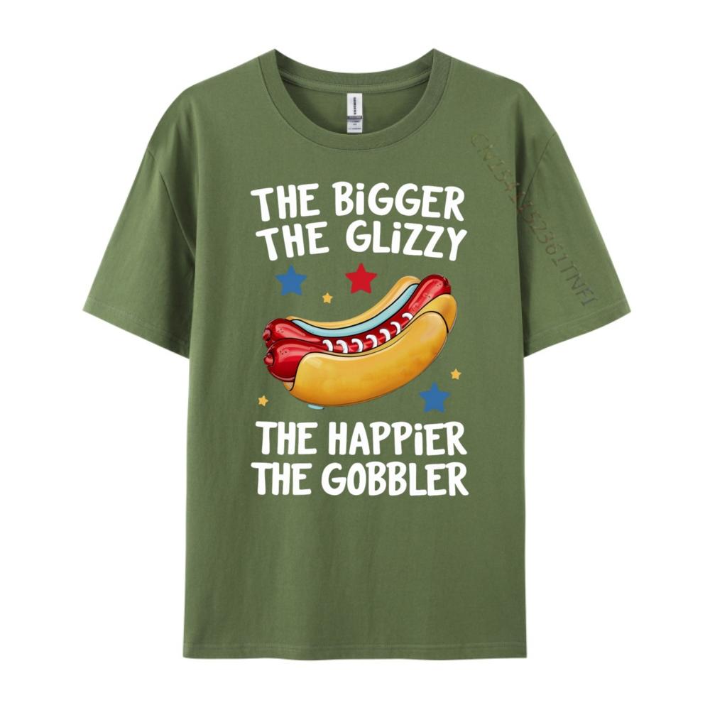 Funny Hot Dog The Bigger The Glizzy The Happier The Gobbler Pink Graphic Tees Men Streetwear Male Mens TShirts