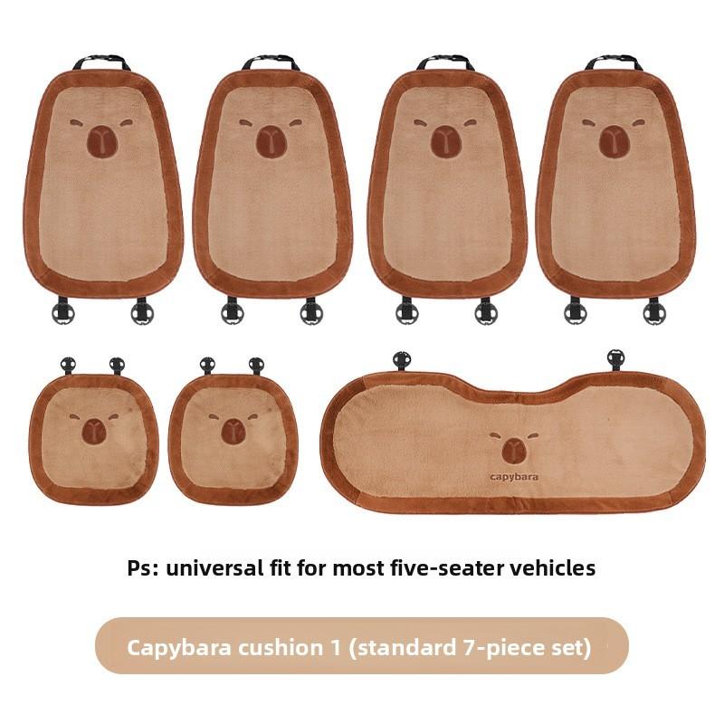 Embroidery Plush Capybara Car Seat Cushion Set Decor For Winter Comfort Warmth