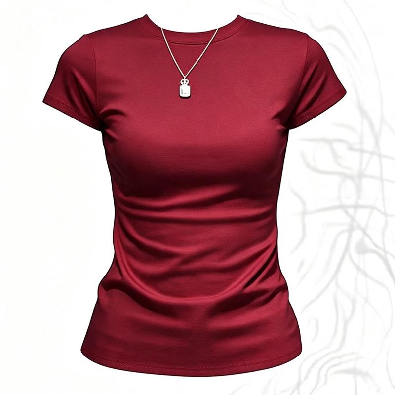 Damen Slim Fit Rundhals Kurzarm T-Shirt - Sommer 2026 Vielseitiges Basic Top