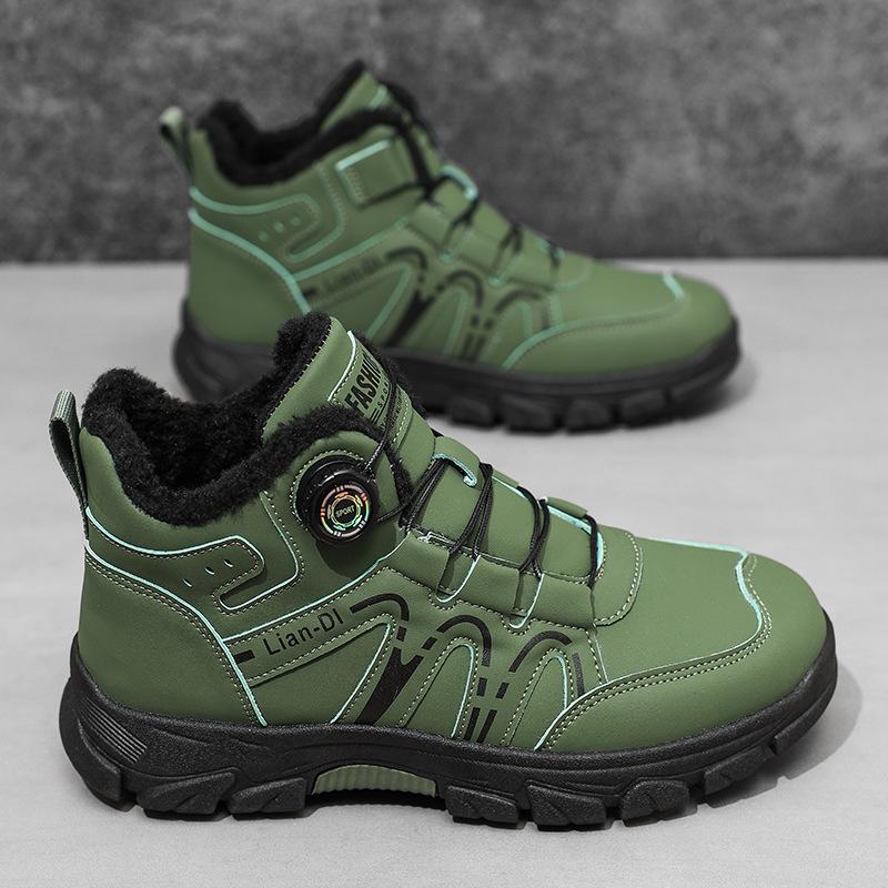 2025 Winter Men's High-Top Thickened Cotton Shoes with Rotary Buckle - British Style Martin Boots