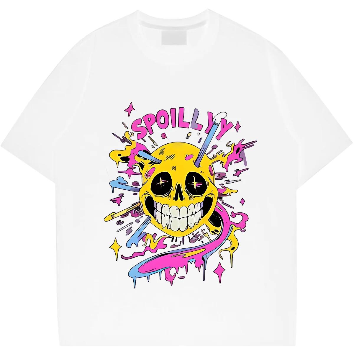 

Smile Skull Round Neck Clothes Big Size Loose Tees Harajuku Hip-Hop T Shirt Graphic Cotton T-shirt Casual Comfort Men Tops DIY S бежевый