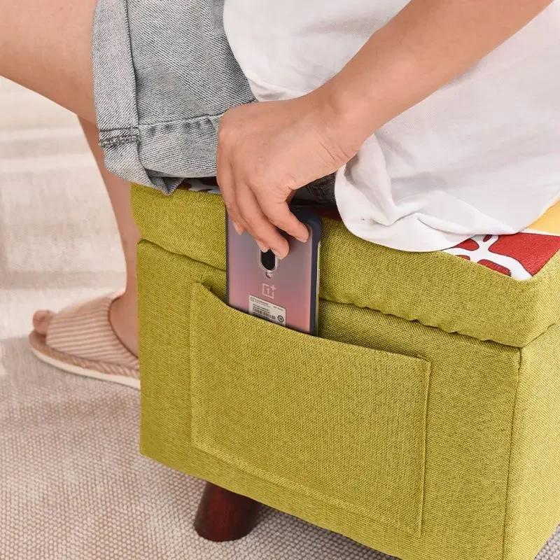 Stoff Kleiner Hocker Haushalts Niedriger Hocker Quadratischer Hocker Einfacher Wohnzimmer Sofa Beistelltisch Massivholzhocker Holzbank