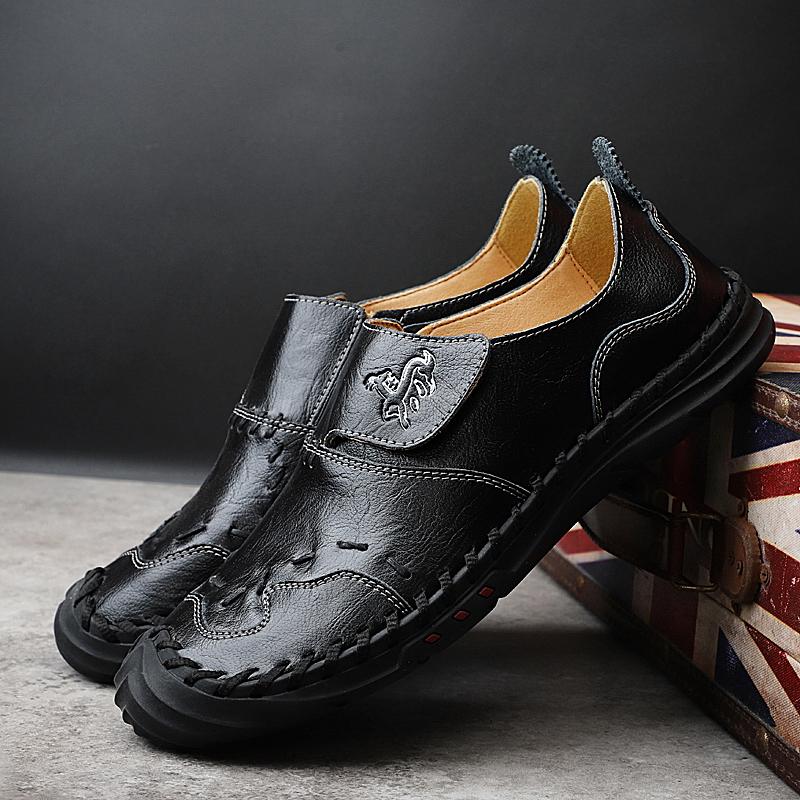 Herren Casual Lederschuhe Low Top Outdoor Slipper Weiche Sneaker Rutschfeste Flats Mokassin Handgefertigt Große Größe 39-46