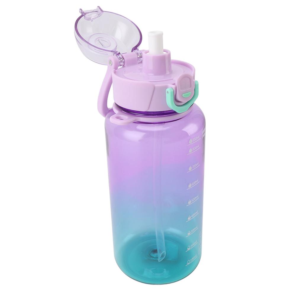Sports Water Bottle 1000ml Leakage Proof Detachable Straw Portable Water Cup with Handle Shoulder Strap for Students