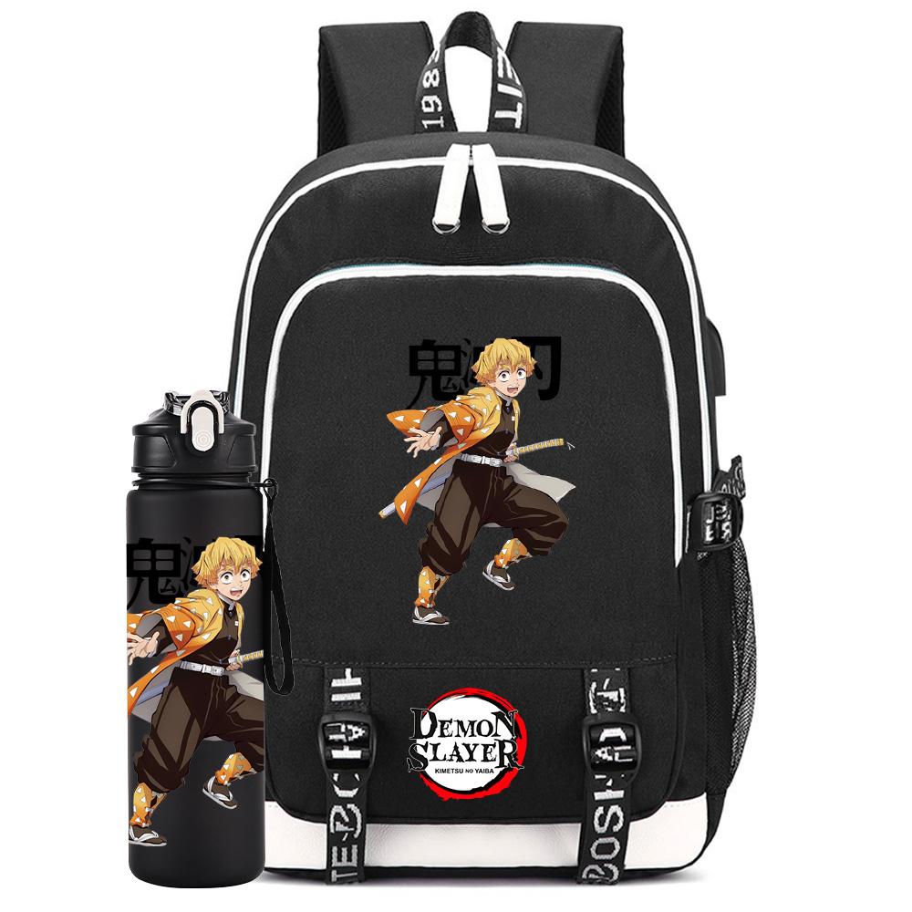 2Pcs/set Anime Demon Slayer Printed Backpack Large Capacity Waterproof Bookbag With 750ml Water Bottler Laptop Student Boy Girl Bookbag Gift