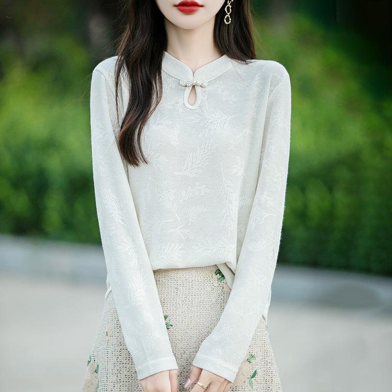 Women's Autumn Winter New Chinese Style Sweater Loose Long Sleeve Button Decor Casual Knitted Base Layer Top