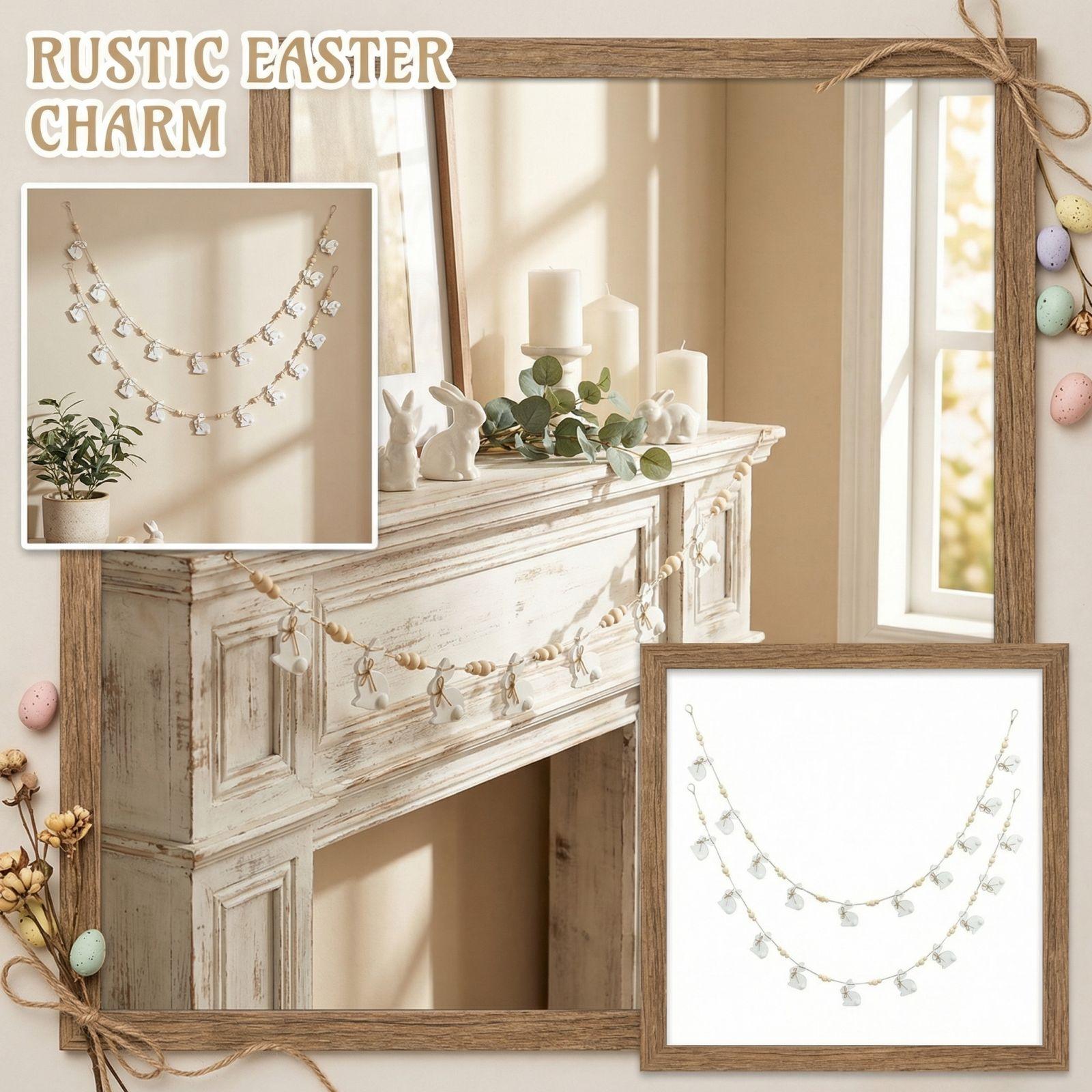 

Cute Bunny Easter Decoration With Wooden Beads, Rustic Banner, Suitable For Fireplace Mantels, Walls, Farmhouses, Schools, And Other Indoor Spring One Size білий