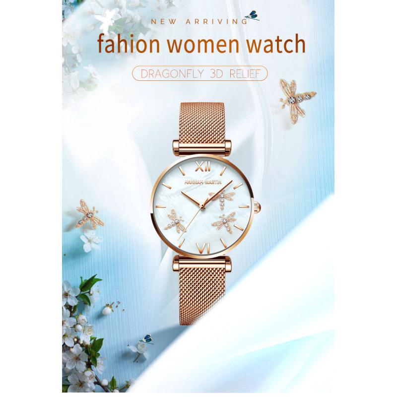 Hanna Martin Libellen-Design Damenuhr Wasserdicht Japanisches Uhrwerk 36mm Zifferblatt Modedesign Damenuhr