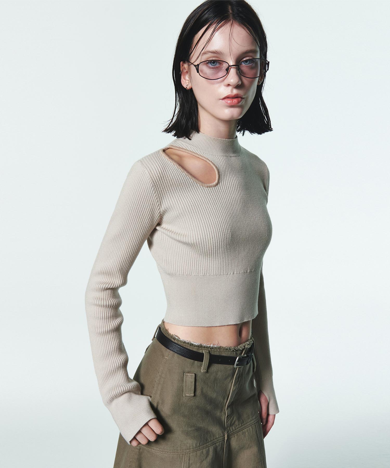 Current Cut Out Detail Knit Top [Oatmeal] Free