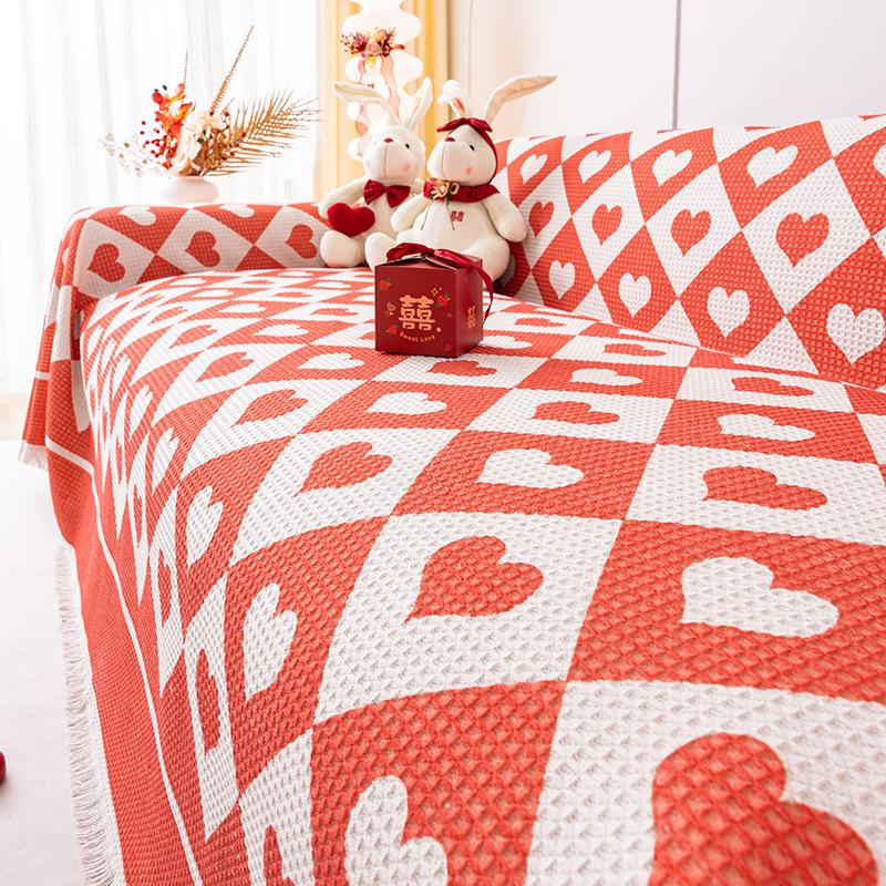 Chinese Style Red Sofa Towel Love Happy Marriage Sofa Cover Cloth Universal All-Inclusive Sofa Cover Wedding Blanket