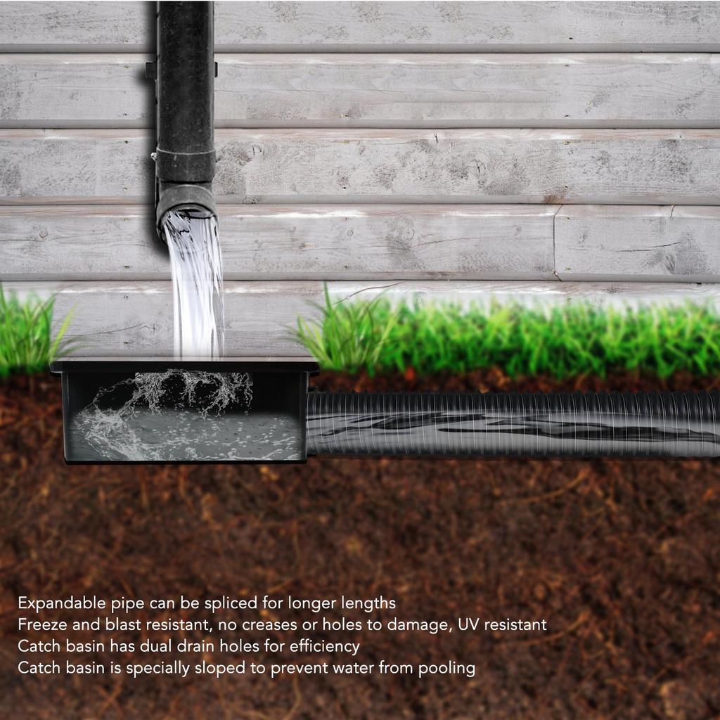 Rain Gutter Downspout Extensions-Catch Basin Downspout Extension Kit-Flexible Down Spout Extender for Yard,Ground and Lawn