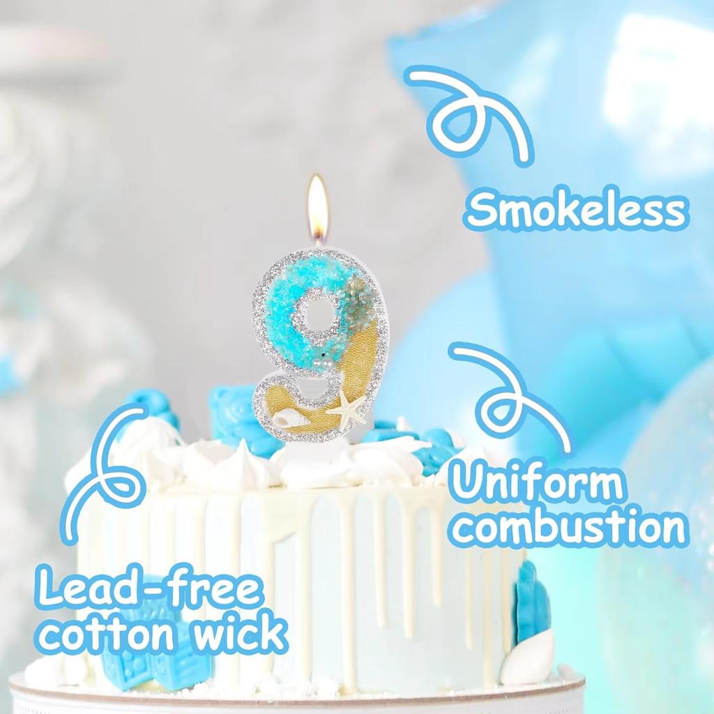 Birthday Candle for Cake, Beach Starfish Sequins Number Cake Candles, Happy Birthday Candle, Cake Topper