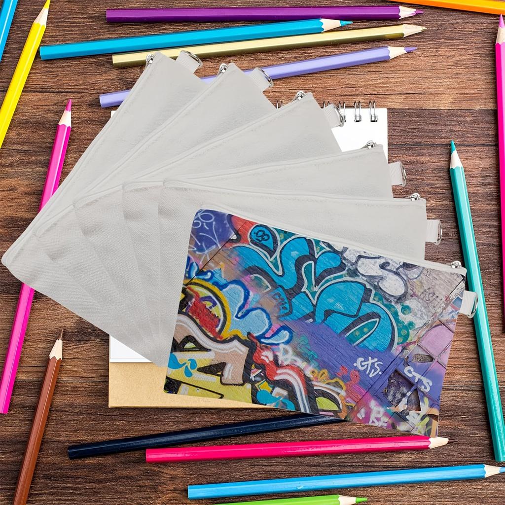 15 Stück Stabile Leere Sublimations-Canvas-Reißverschluss-Aufbewahrungstaschen Perfekt für Reisen, Schulbedarf und Bastelarbeiten