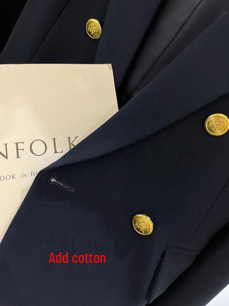 In Stock: Plus Size Women's Navy Blue Cotton-Padded Suit Jacket - 2023 Autumn/Winter Collection