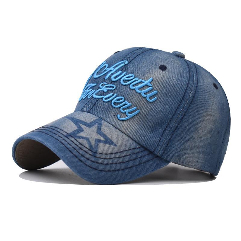 Classic Unisex Denim Adjustable Baseball Hat With Embroidered For Daily Wear