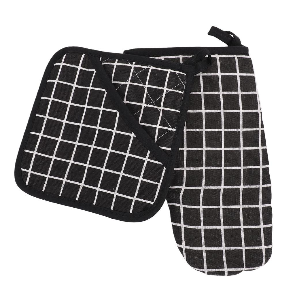 Oven Mitt Pot Holder Set Anti Scald Heat Proof Thickened Cotton Oven Mitten with Hot Pad for Kitchen Baking