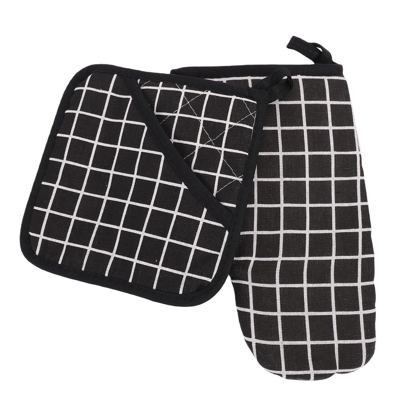 Oven Mitt Pot Holder Set Anti Scald Heat Proof Thickened Cotton Oven Mitten with Hot Pad for Kitchen Baking Type 1