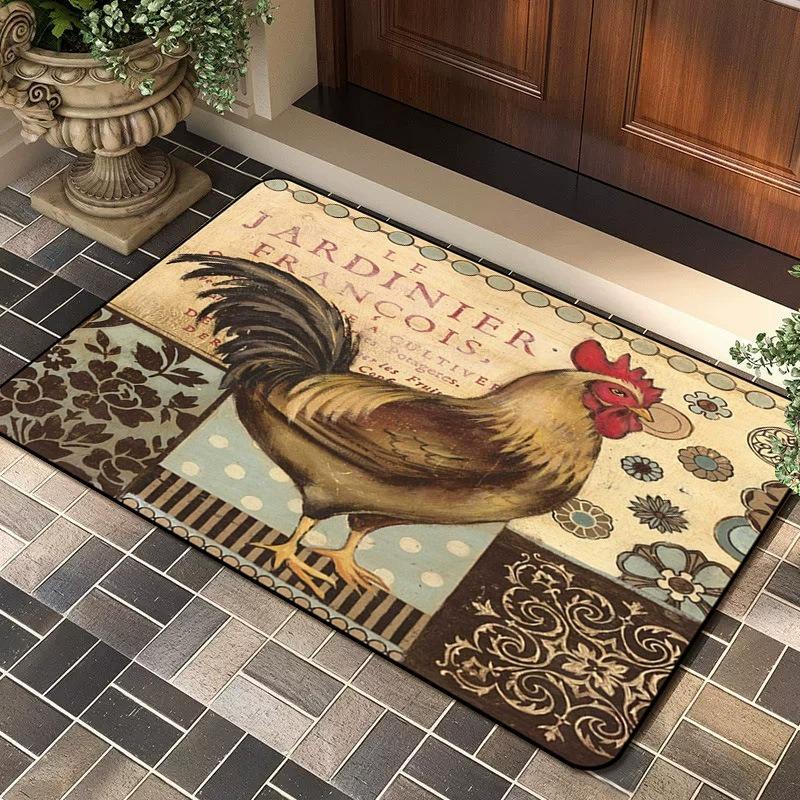 Farmhouse Rooster Patterned Area Rug Artistic Sunflower Print Carpet Soft Non Slip Floor Mat For Entryway Doorway Home Decor