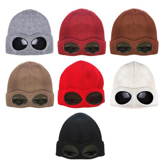 Strickmütze Einfarbig Warme Strickmütze mit Brillen-Dekor Elastisch Winddicht Wintermütze Outdoor Reisen Radfahren Tägliches Tragen