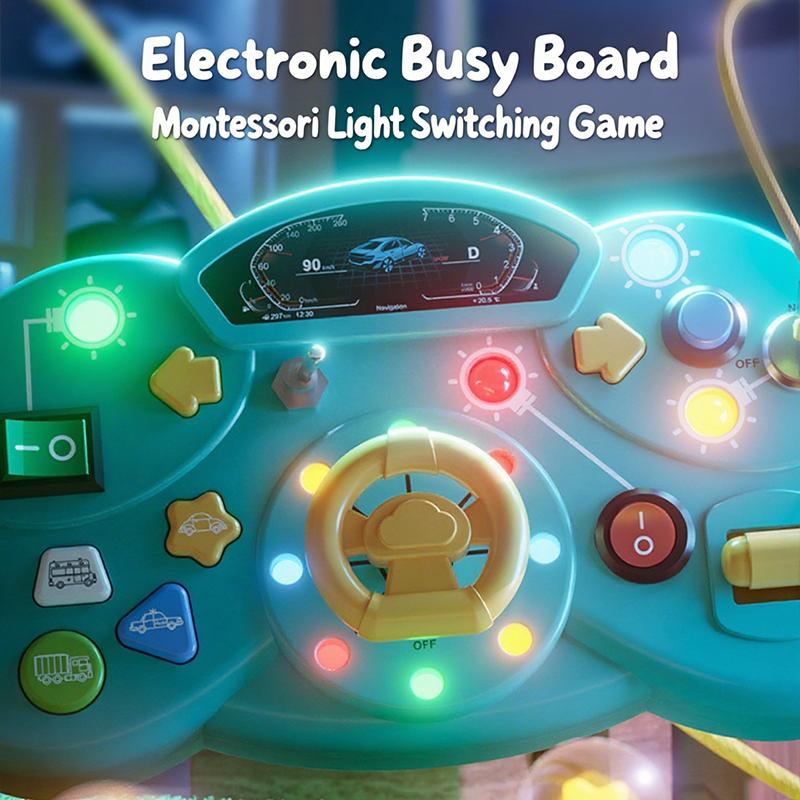 Steering Wheel Busy Board Montessori Toys Toddlers LED Light Switch Sensory Games Early Education Learning Baby Travel Toys Gift