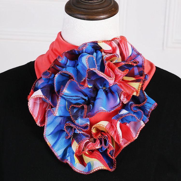 Korean Floral Chiffon Neck Guard False Collar Hedging Scarf Summer Women Ice Silk Protect Cervical Elastic Bib Headneck P51