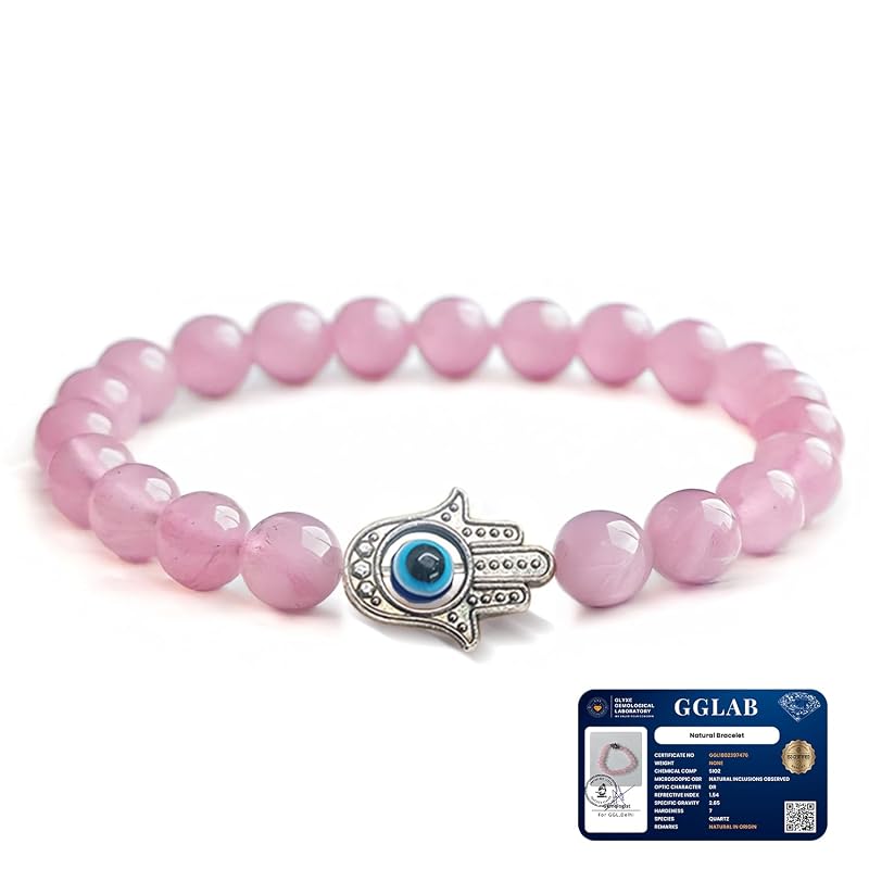 Astrotalk Love Attraction with Evil Eye Hamsa Bracelet | Rose quartz bracelet for women| Evil eye bracelet | Astrology B