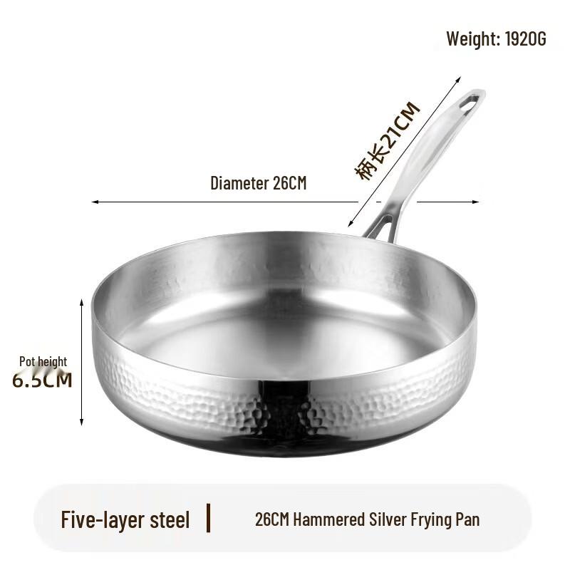 ZISIZ 26cm 316 Stainless Steel Frying Pan