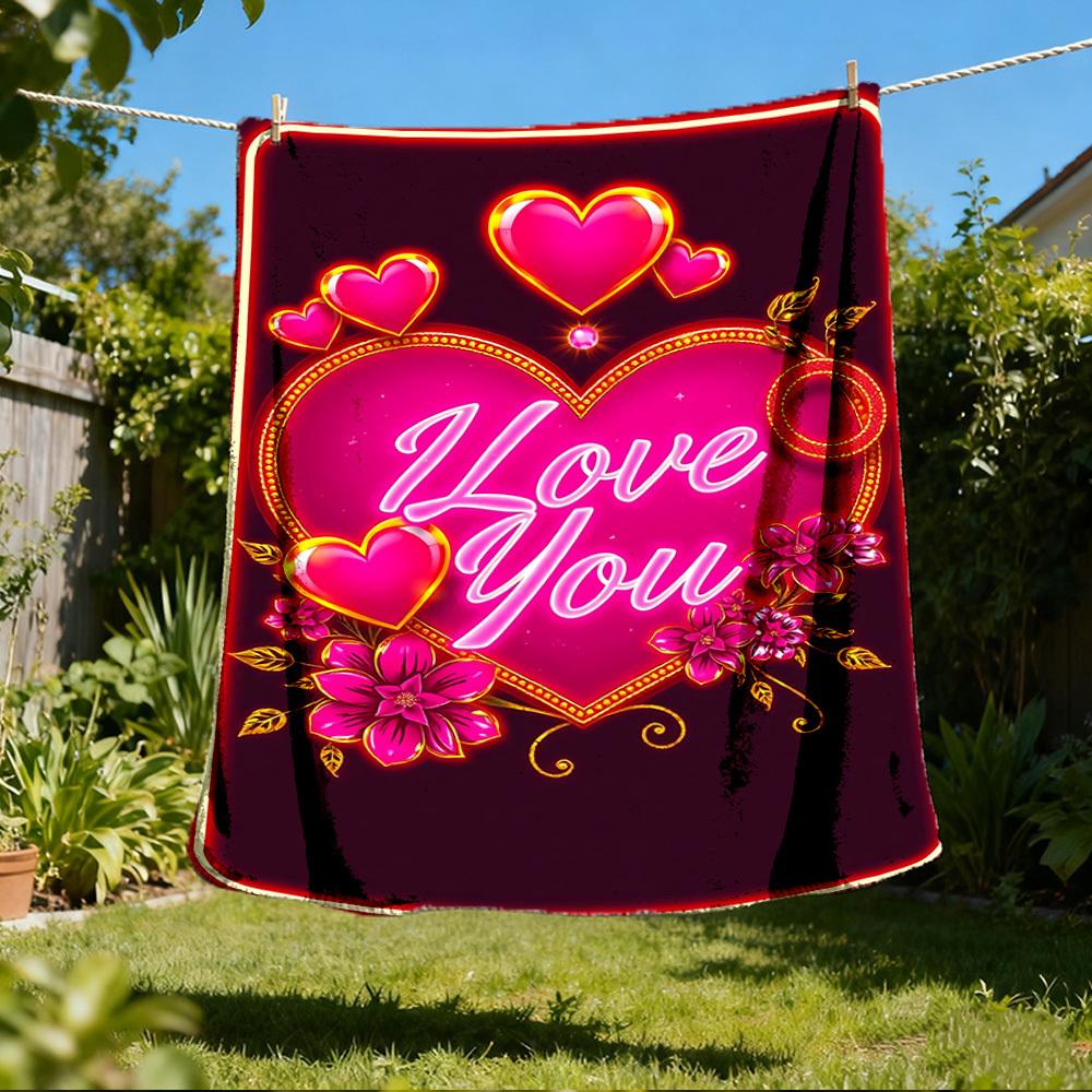 1pc Love You Card Outdoor Flannel Blanket , Machine Washable Perfect Gift for Birthday , Holiday Travel Accessory , Durable Material