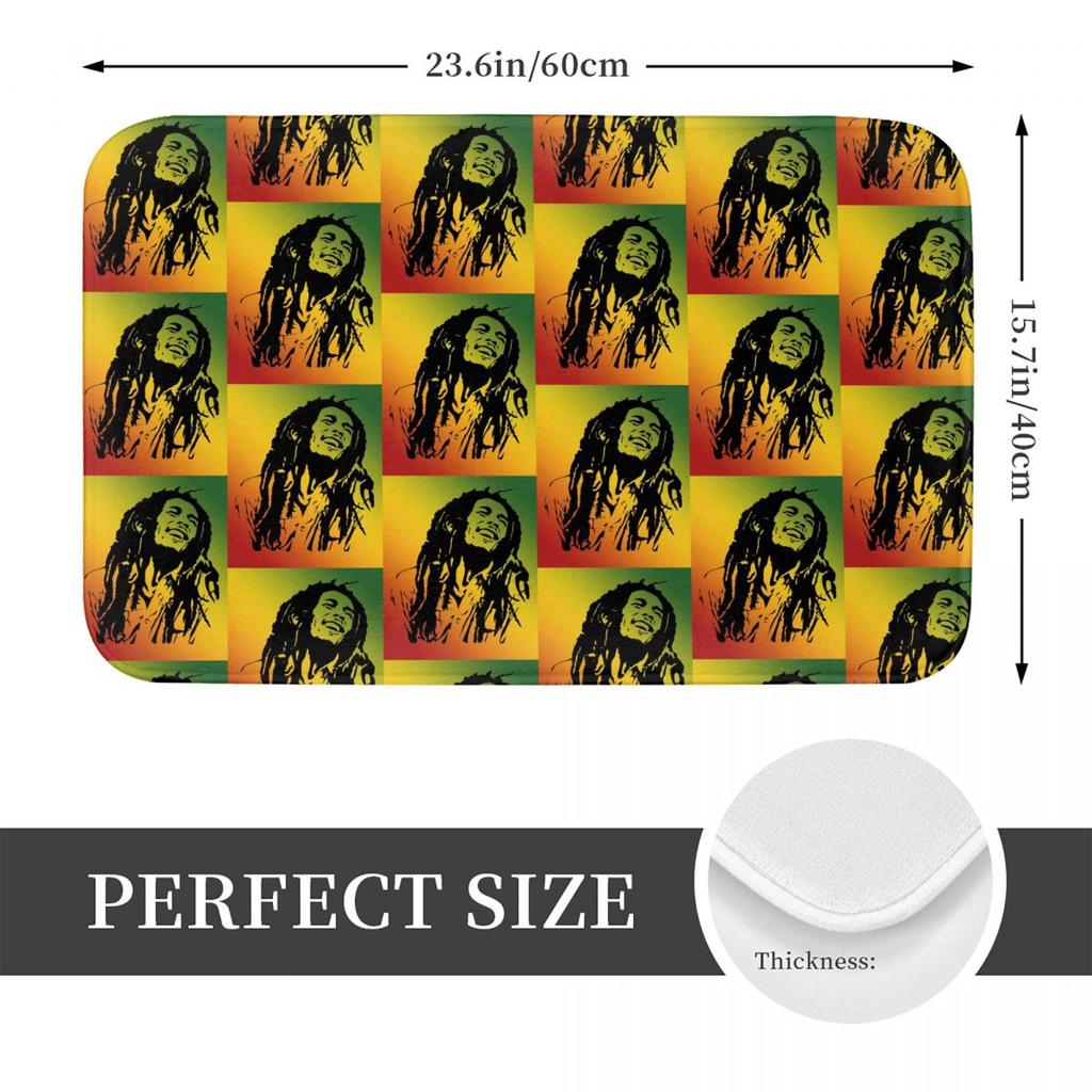 Bob Marley Reggae rutschfeste Fußmatte Bodenmatte Sandkratzmatte Teppich für Kücheneingang Haus Badezimmer Wohnzimmer Fußmatte